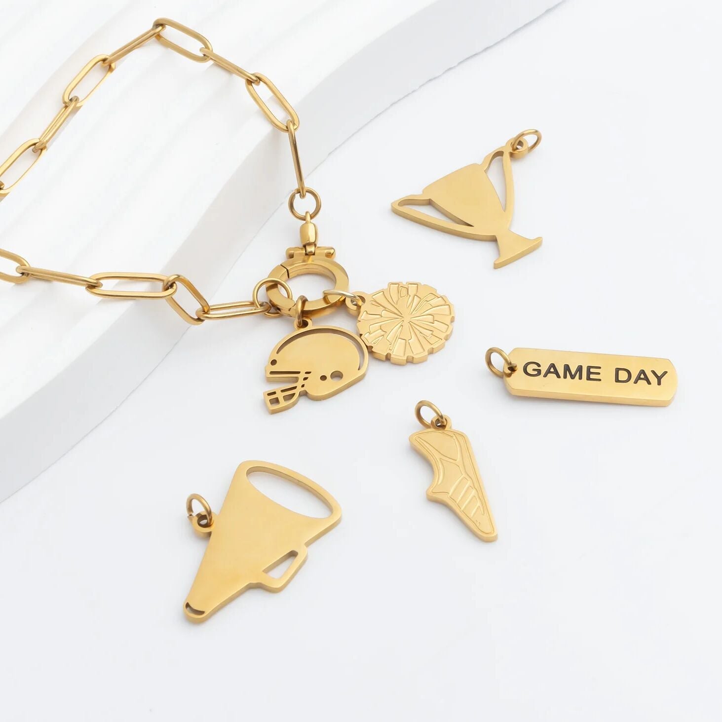 18K Gold PVD Stainless Steel Game Day Script Charm
