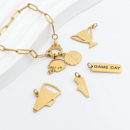 18K Gold PVD Stainless Steel Game Day Script Charm