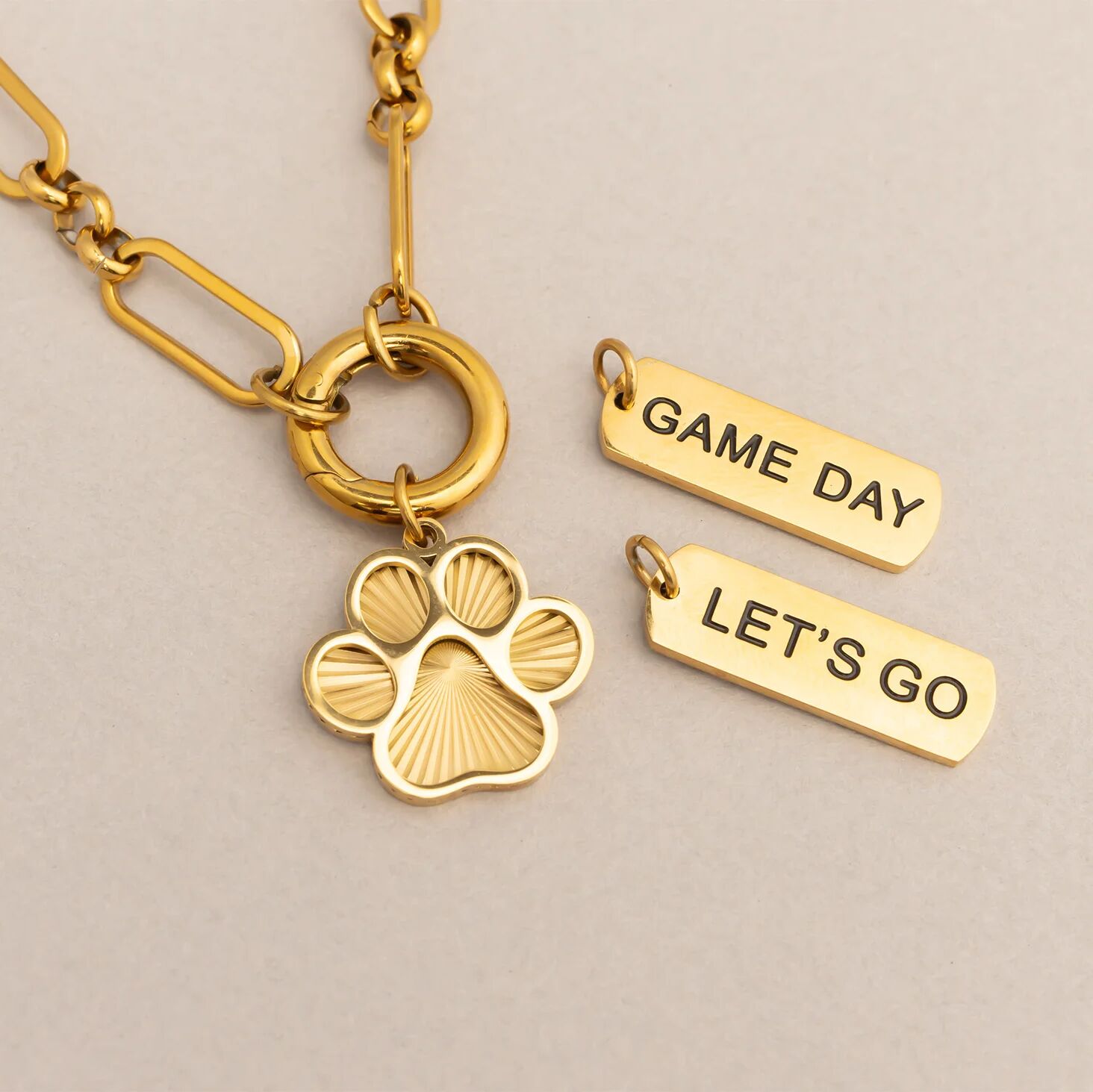 18K Gold PVD Stainless Steel Lets Go Script Charm