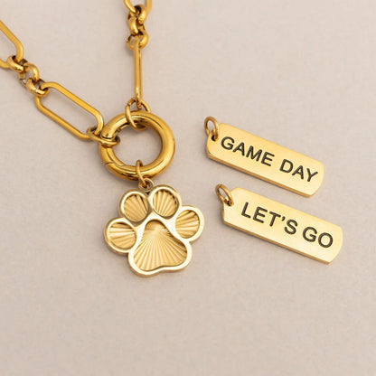 18K Gold PVD Stainless Steel Lets Go Script Charm