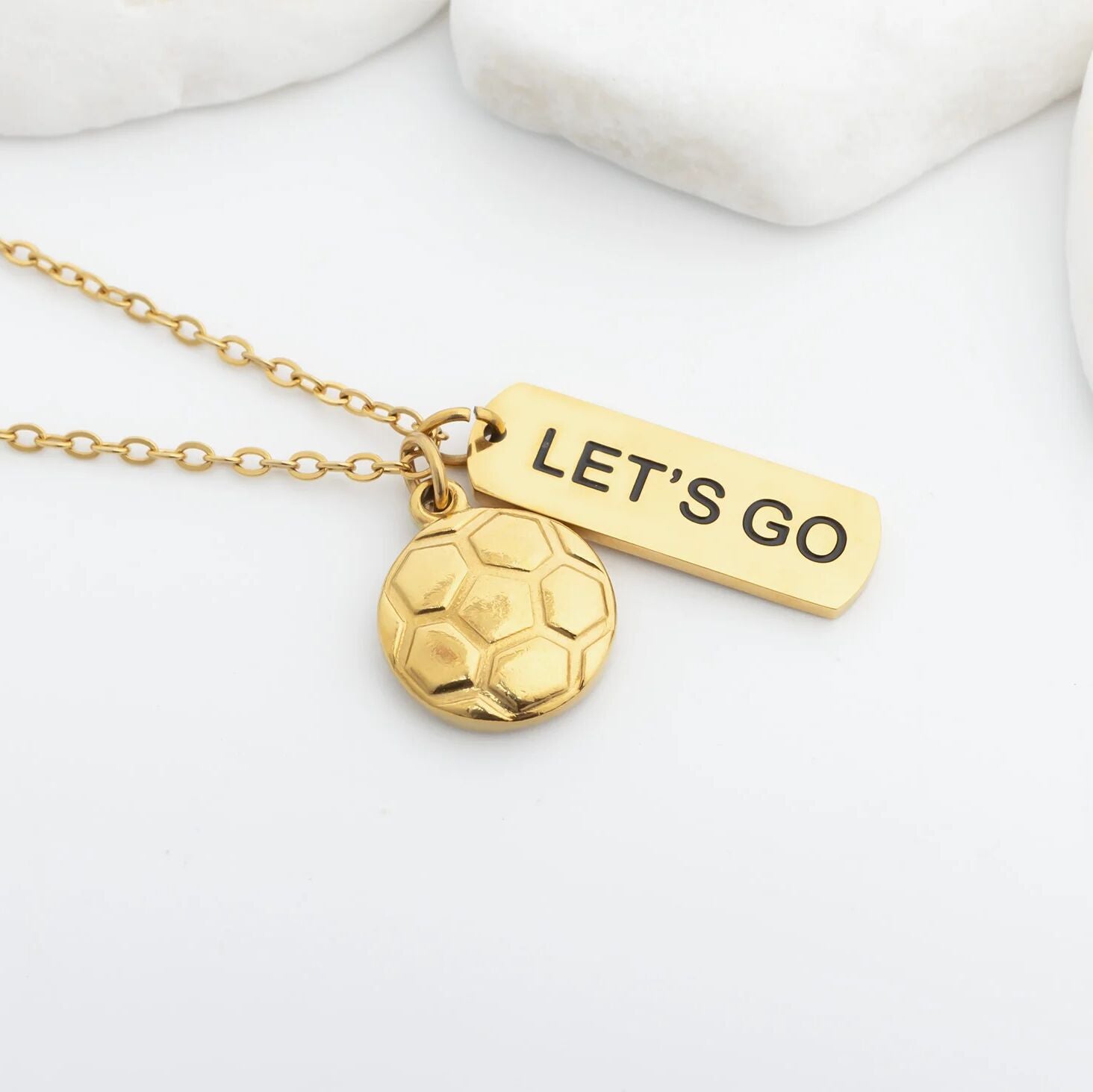18K Gold PVD Stainless Steel Lets Go Script Charm
