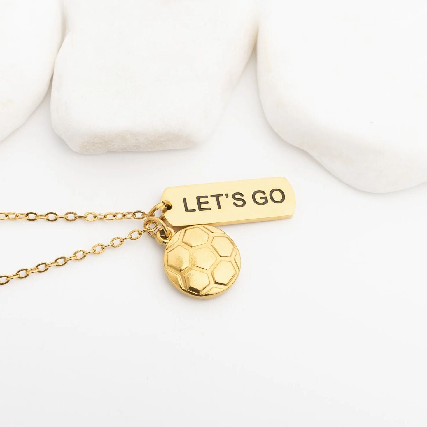 18K Gold PVD Stainless Steel Lets Go Script Charm