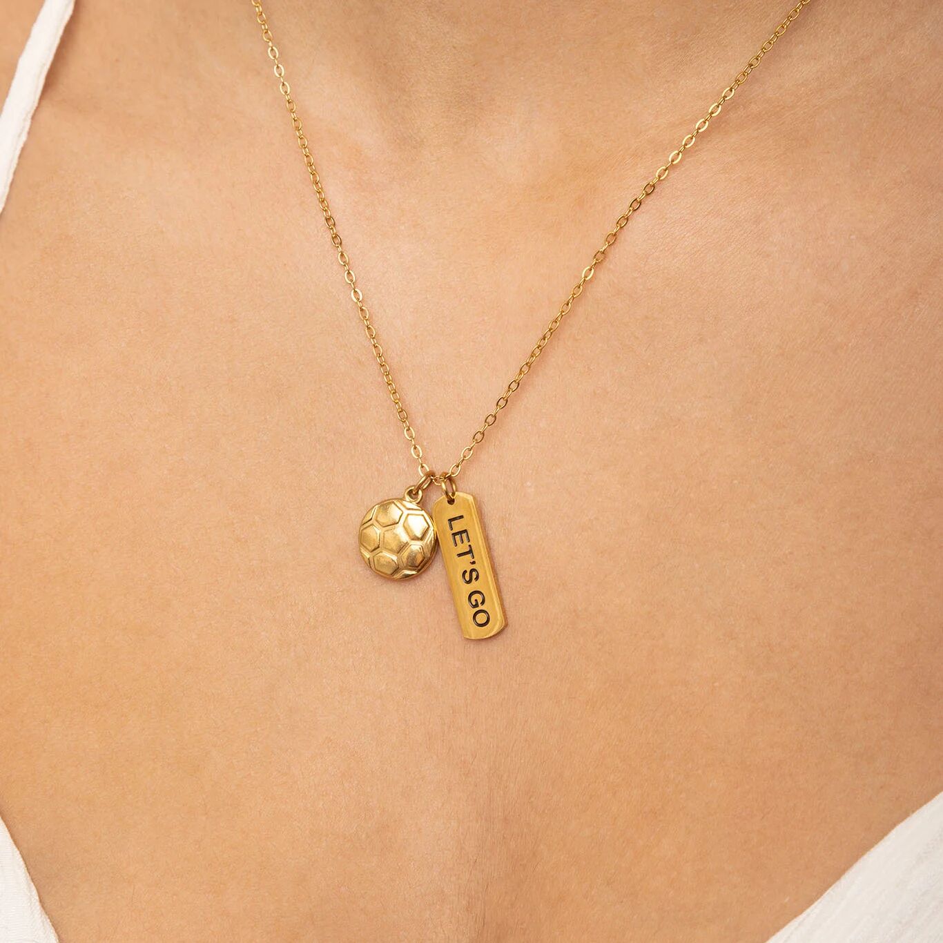 18K Gold PVD Stainless Steel Lets Go Script Charm