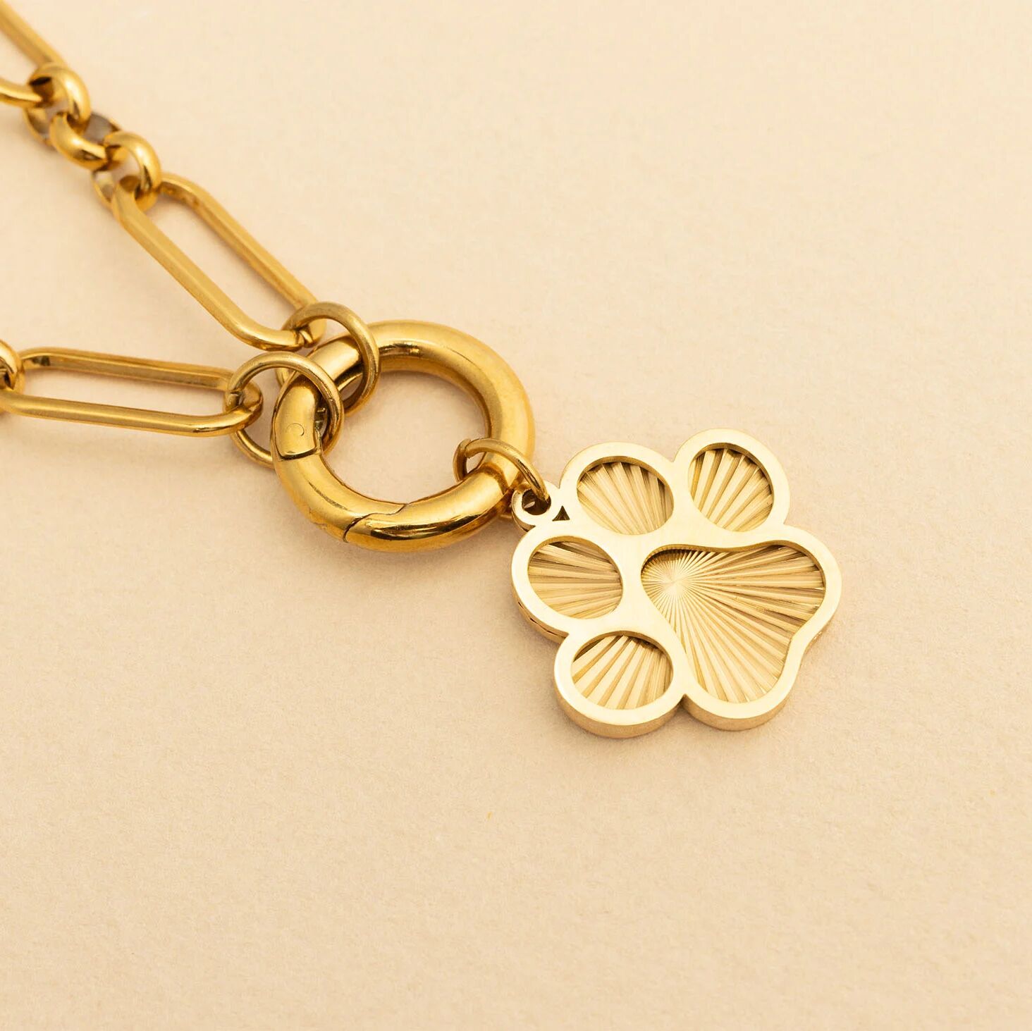 18K Gold PVD Stainless Steel Paw Print Charm