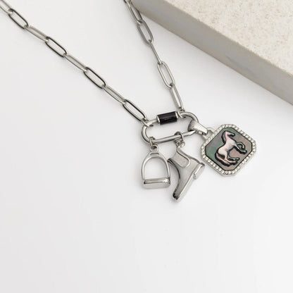 18K Gold PVD Stainless Steel MOP Horse Pendant With CZ Stone Boarder