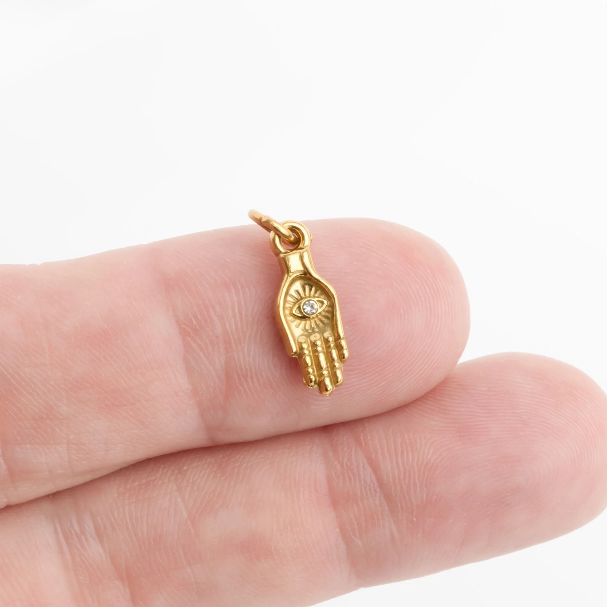 18K Gold PVD Stainless Steel Hamsa Hand with Stone Charm