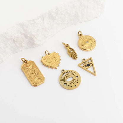 18K Gold PVD Stainless Steel Hamsa Hand with Stone Charm