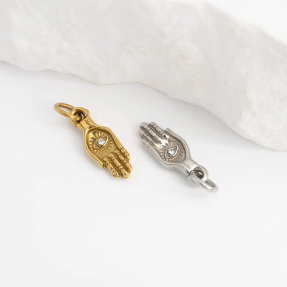 18K Gold PVD Stainless Steel Hamsa Hand with Stone Charm