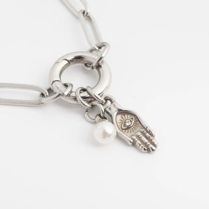 18K Gold PVD Stainless Steel Hamsa Hand with Stone Charm