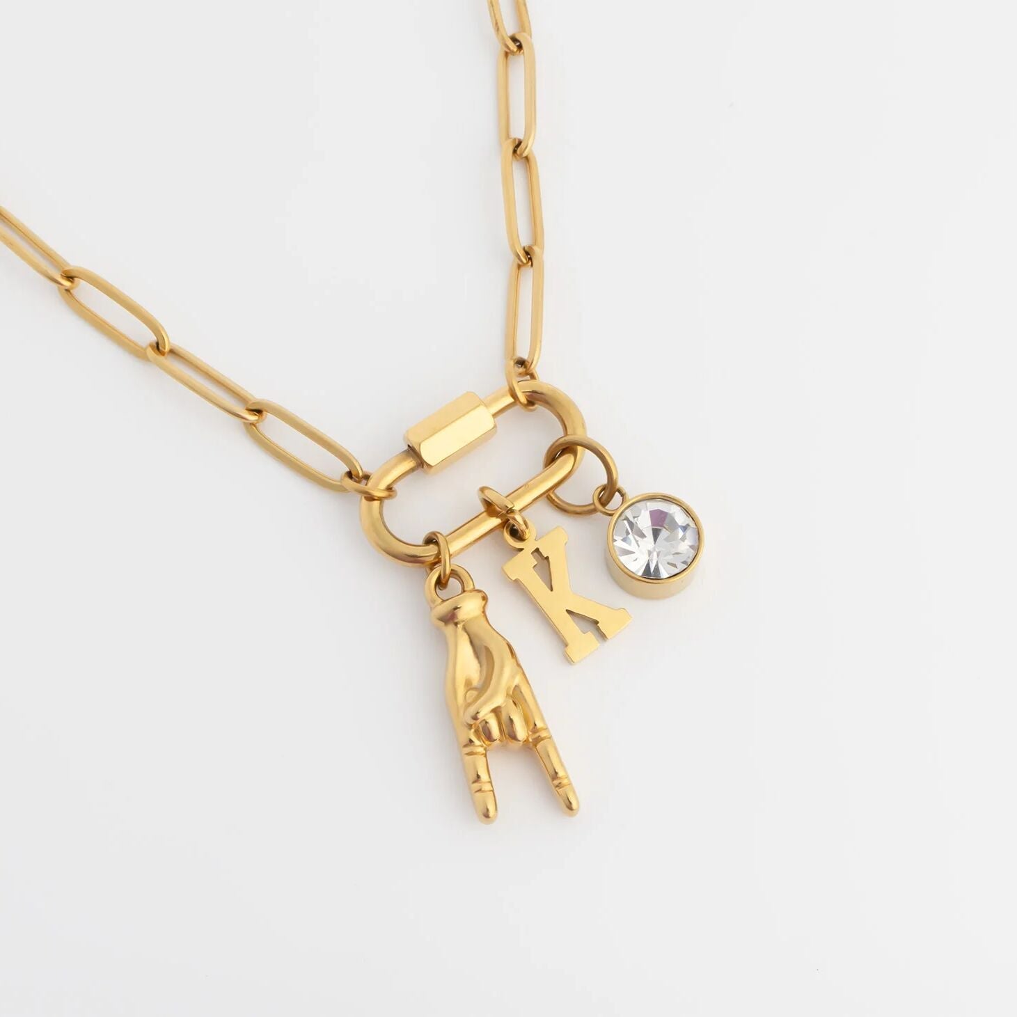 18K Gold PVD Stainless Steel Rock On Hand Charm