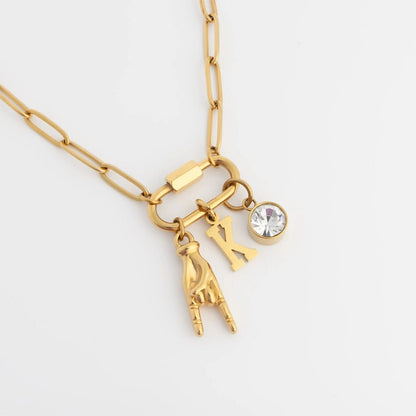 18K Gold PVD Stainless Steel Rock On Hand Charm