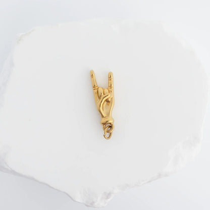 18K Gold PVD Stainless Steel Rock On Hand Charm