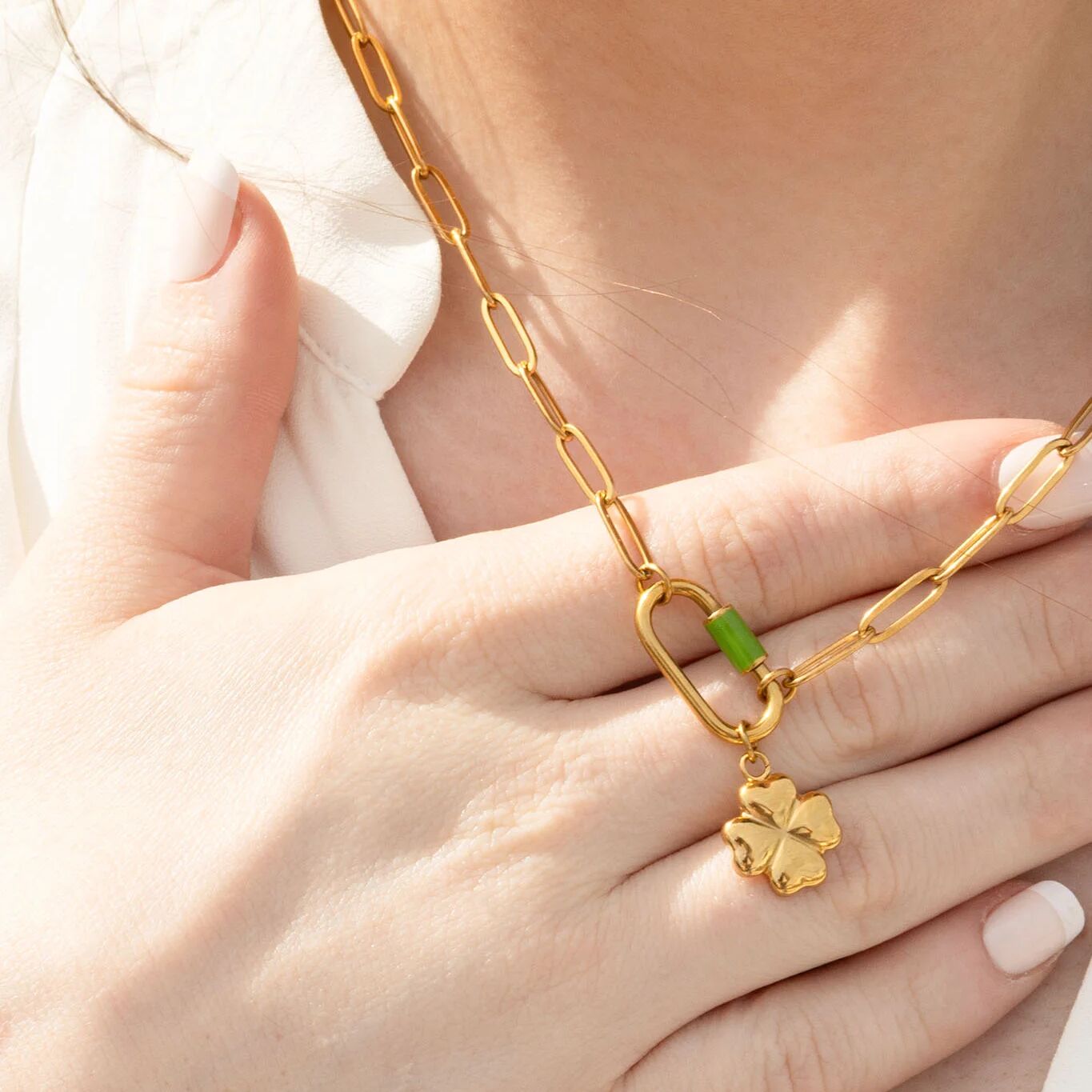 18K Gold PVD Stainless Steel Four Leaf Clover Charm