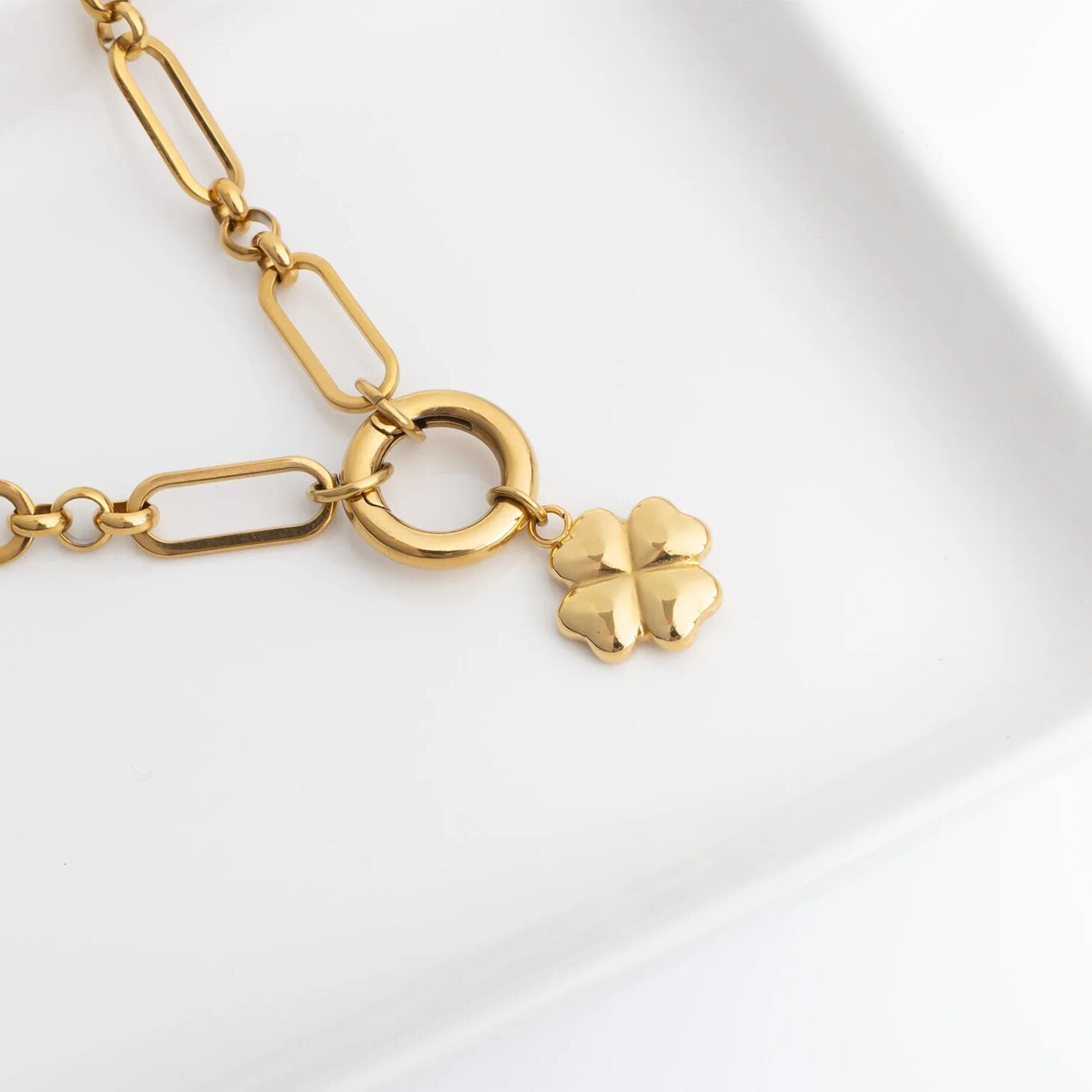 18K Gold PVD Stainless Steel Four Leaf Clover Charm
