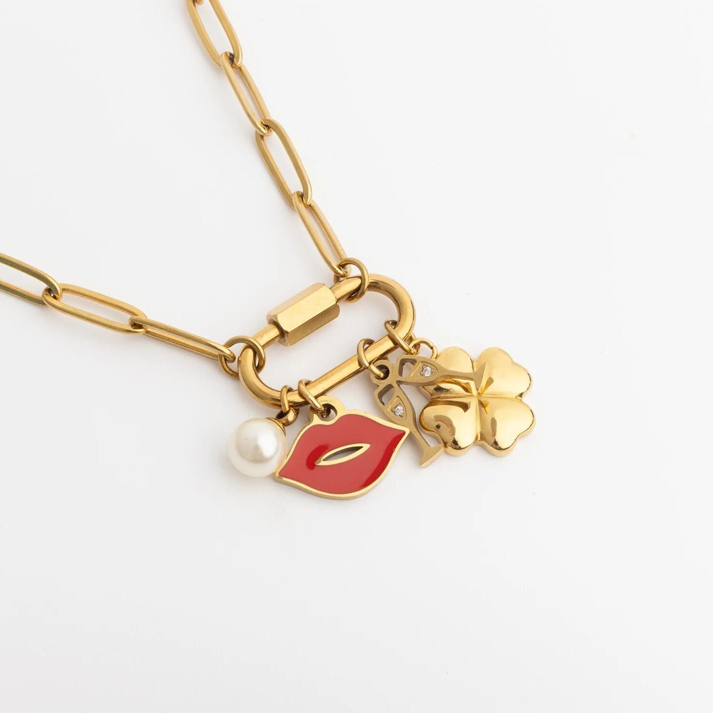 18K Gold PVD Stainless Steel Four Leaf Clover Charm