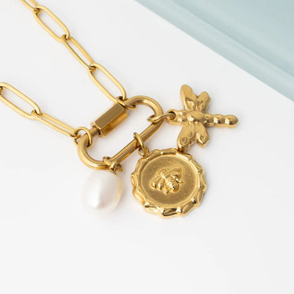 18K Gold PVD Natural Pearl Charm