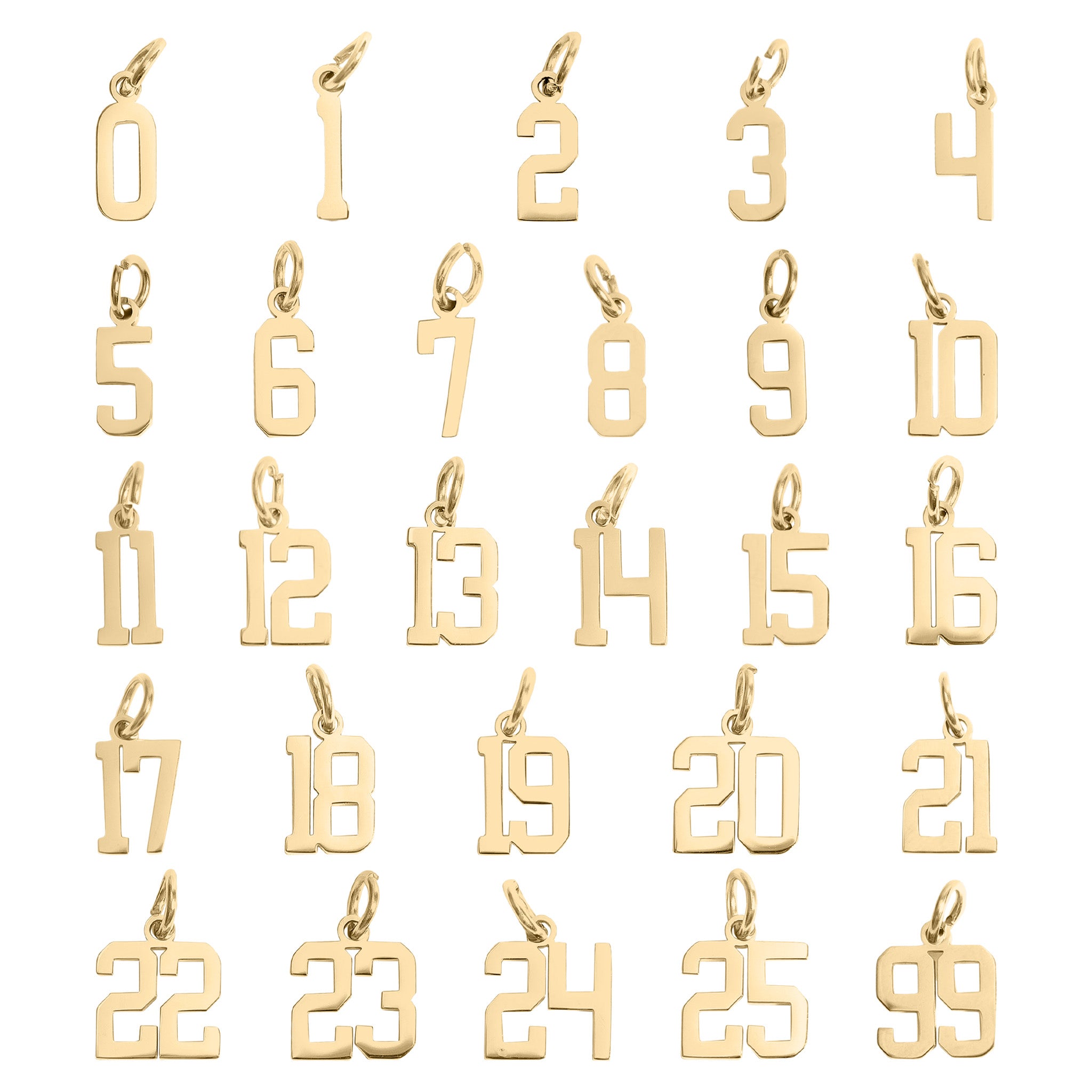 18K Gold PVD Coated Stainless Steel Small Sport Number Pendant