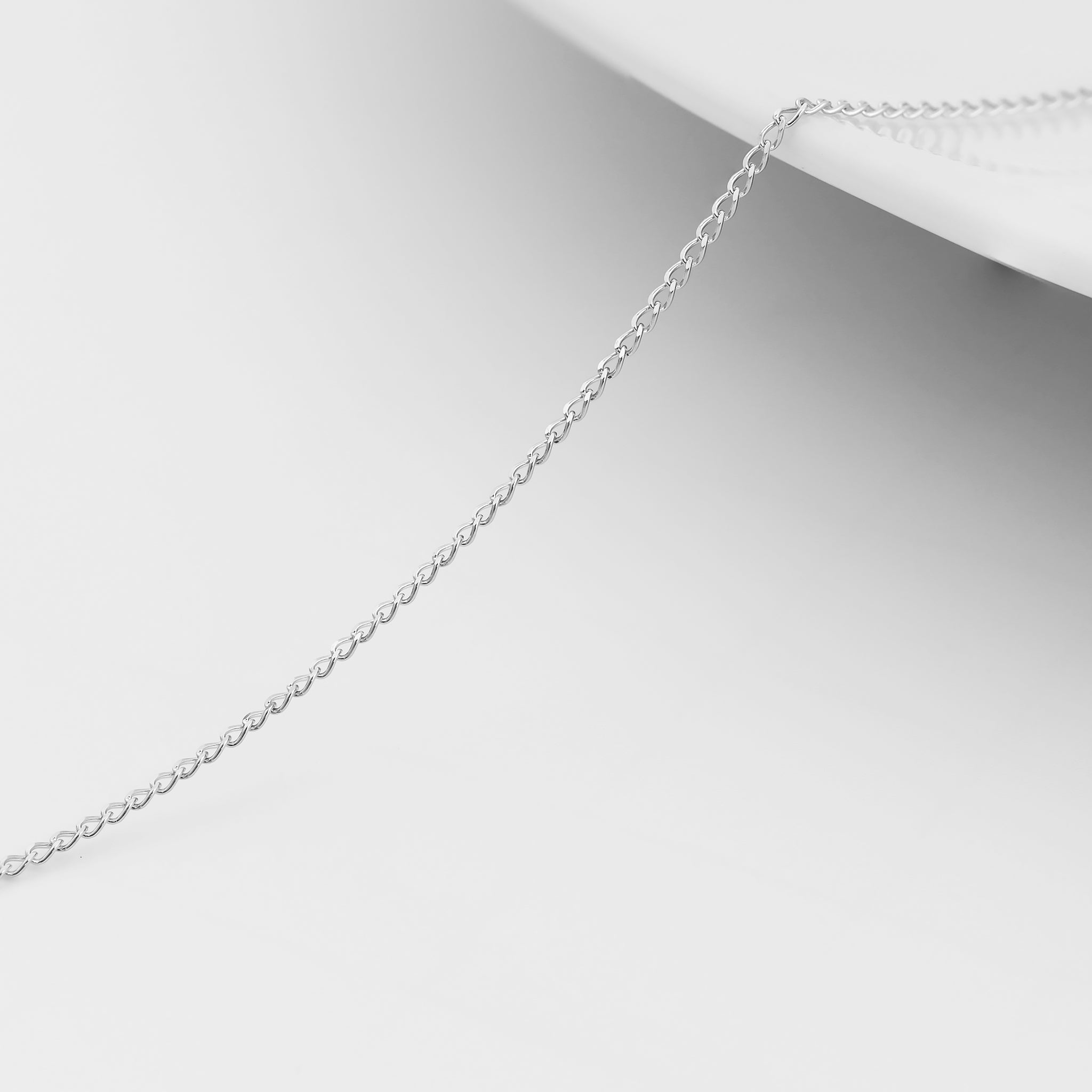 0.9mm Fine Diamond Cut Curb .925 Sterling Silver Permanent Jewelry Chain - By the Foot
