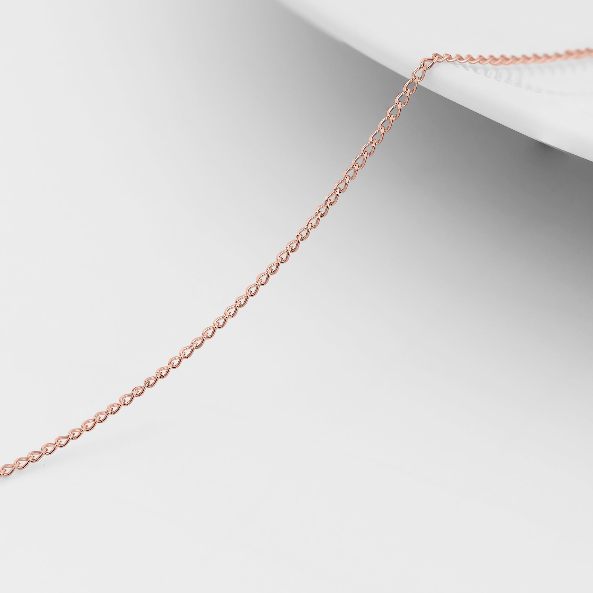 0.9mm Fine Diamond Cut Curb 14K Solid Rose Gold Permanent Jewelry Chain - By the Inch