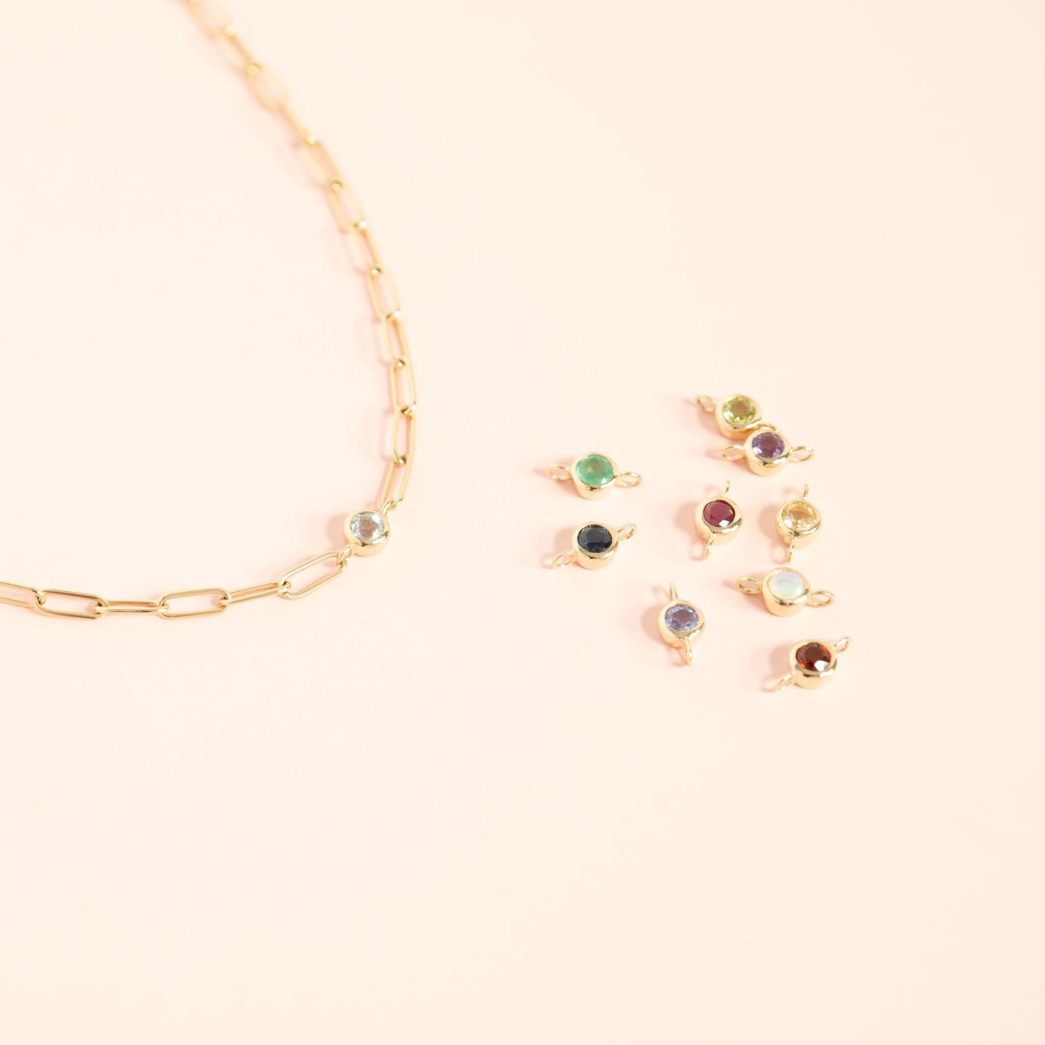14K Solid Gold Birthstone Connector Charms for Permanent Jewelry