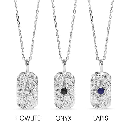 14K Gold Plated Sterling Silver Semi Precious Compass Star Necklace