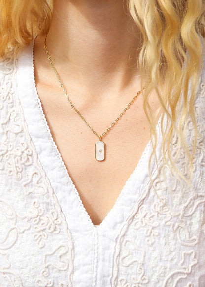14K Gold Plated Sterling Silver Mother of Pearl Sunburst Mystical Paperclip Chain Necklace
