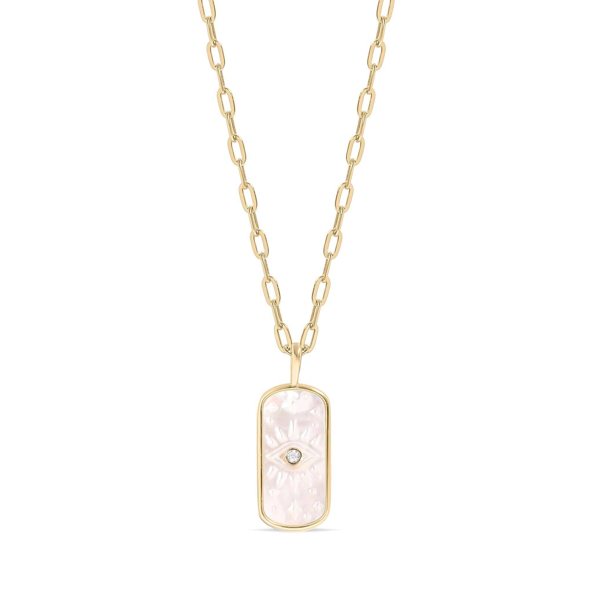 14K Gold Plated Sterling Silver Mother of Pearl Sunburst Mystical Paperclip Chain Necklace