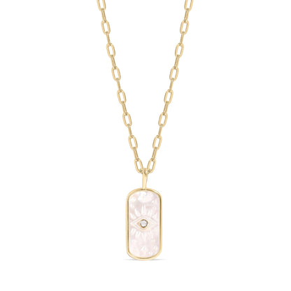 14K Gold Plated Sterling Silver Mother of Pearl Sunburst Mystical Paperclip Chain Necklace