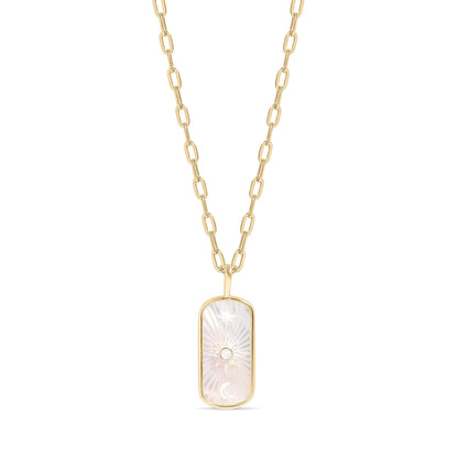 14K Gold Plated Sterling Silver Mother of Pearl Sunburst Mystical Paperclip Chain Necklace