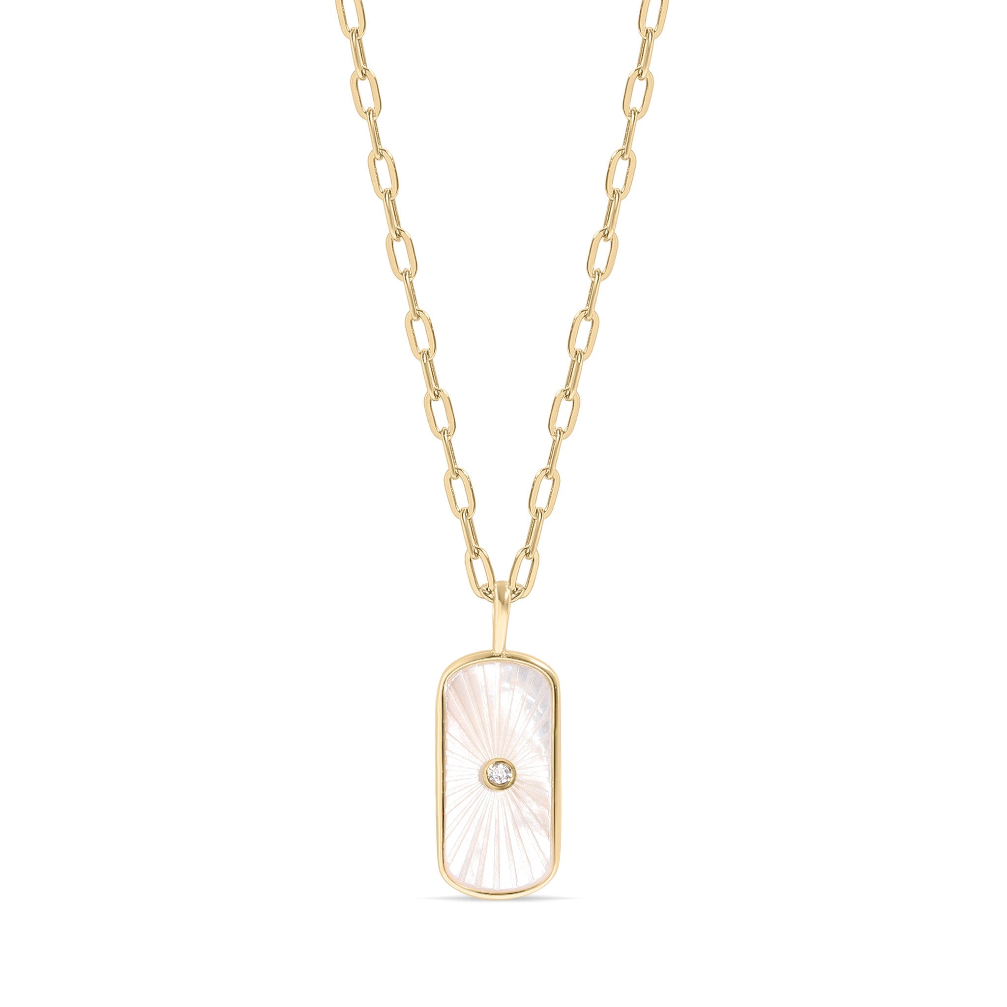14K Gold Plated Sterling Silver Mother of Pearl Sunburst Mystical Paperclip Chain Necklace