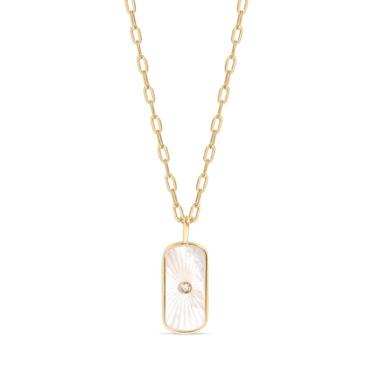14K Gold Plated Sterling Silver Mother of Pearl Sunburst Mystical Paperclip Chain Necklace