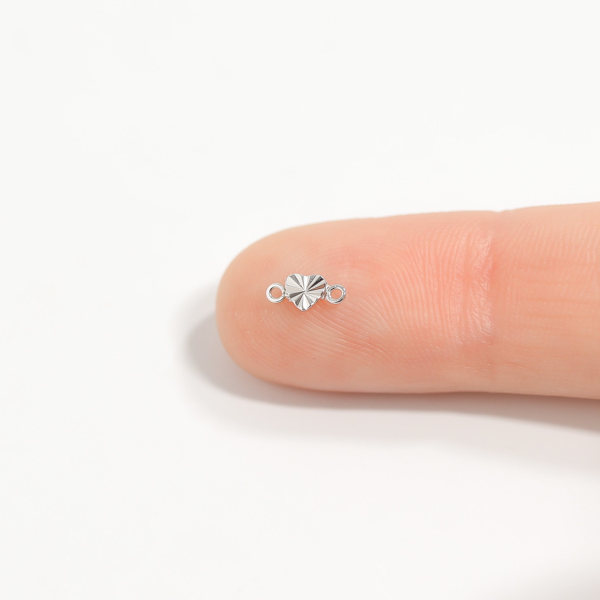 .925 Sterling Silver Sunburst Heart Connector Charm for Permanent Jewelry