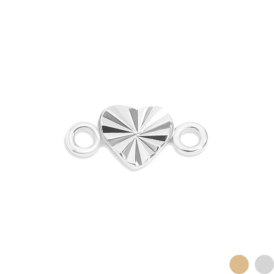 .925 Sterling Silver Sunburst Heart Connector Charm for Permanent Jewelry