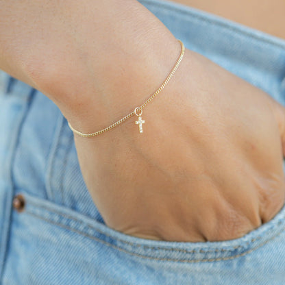 14K Solid Gold Diamond Cross Charm for Permanent Jewelry