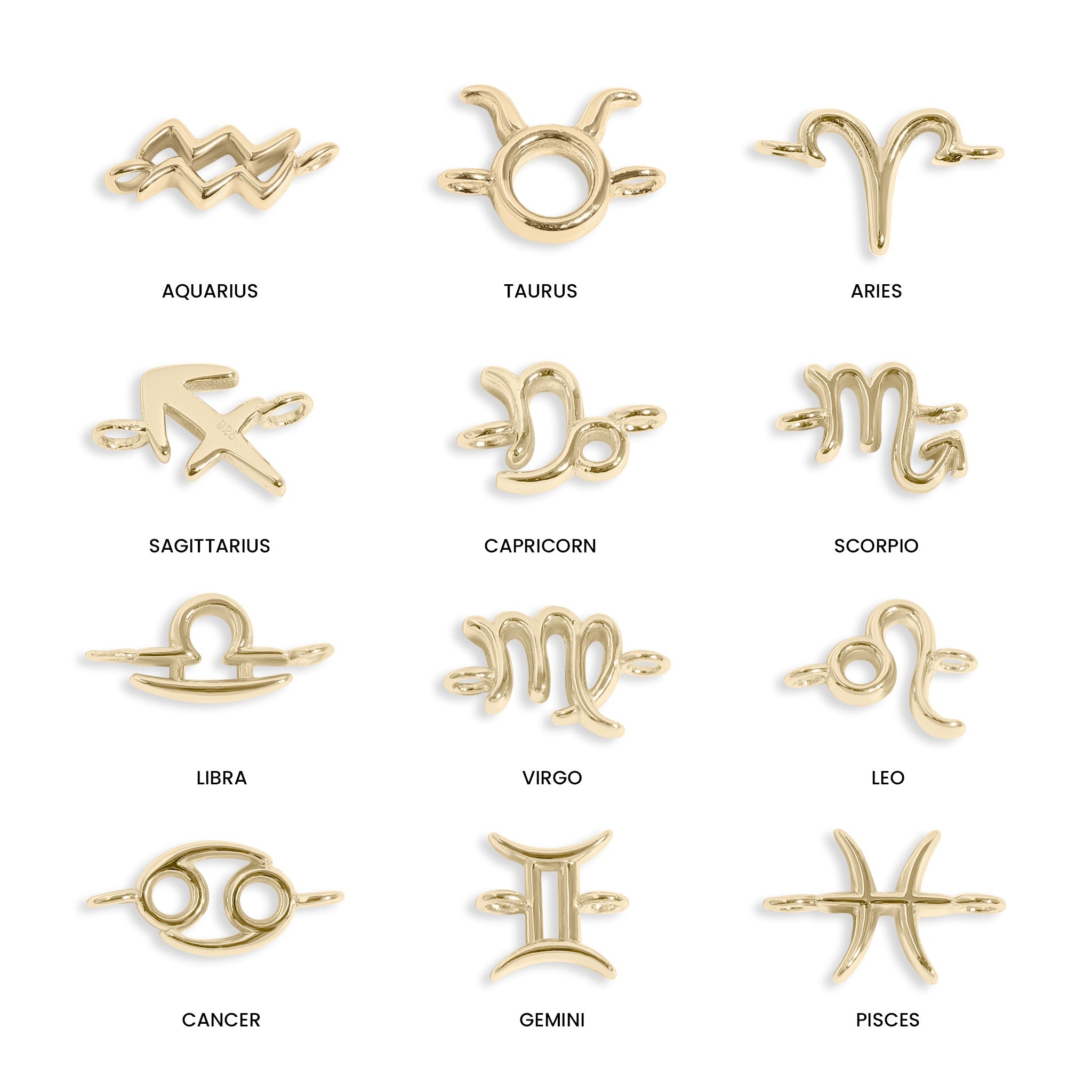 14K Gold Plated Sterling Silver Zodiac Connector Charm for Permanent Jewelry