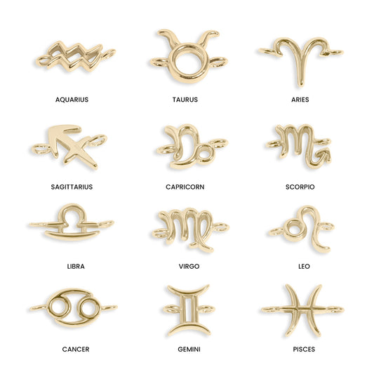14K Gold Plated Sterling Silver Zodiac Connector Charm for Permanent Jewelry