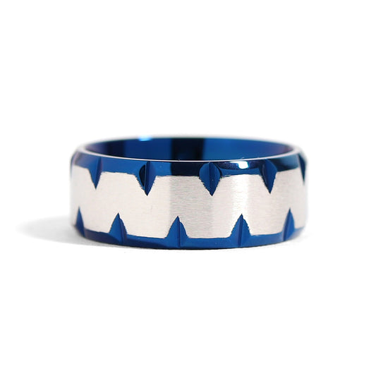 Blue Stainless Steel Zig Zag Center Ring