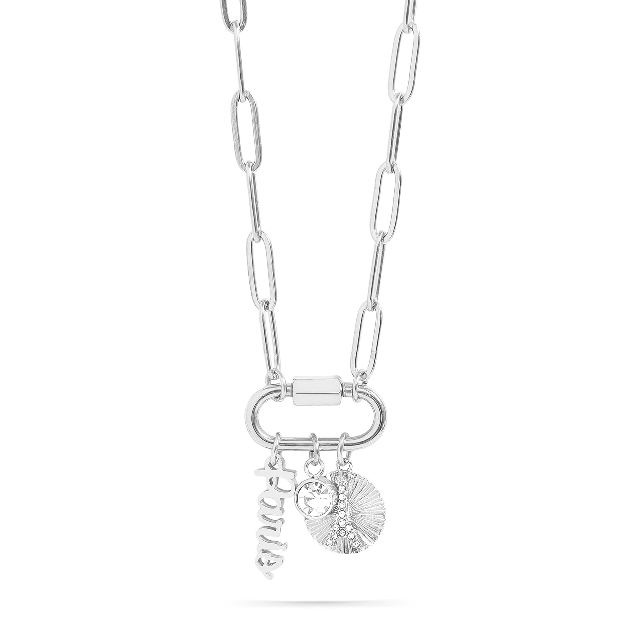18K Gold PVD Stainless Steel Paris Carabiner Charm Necklace