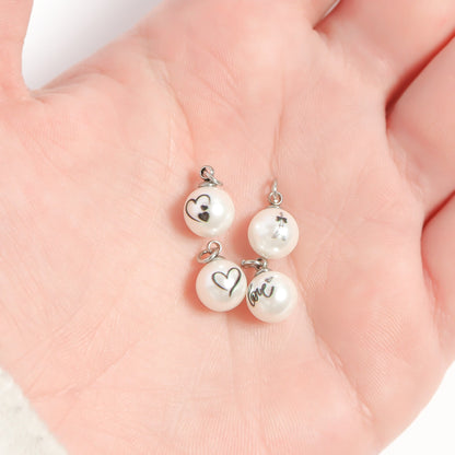 18K Gold PVD Stainless Steel 8mm Single Heart Printed Pearl Charm