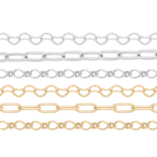 Permanent Jewelry Chain Starter Kit - 3 Chain Style Pack - Sterling Silver & Gold Plated Sterling Silver Chains