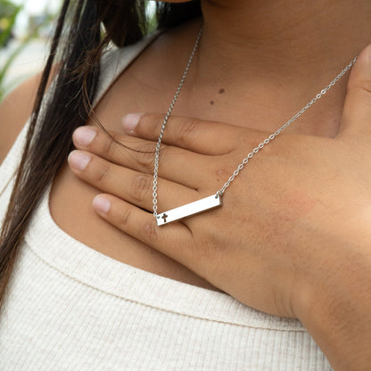 18K Gold PVD Stainless Steel Cutout Cross Blank Bar Necklace