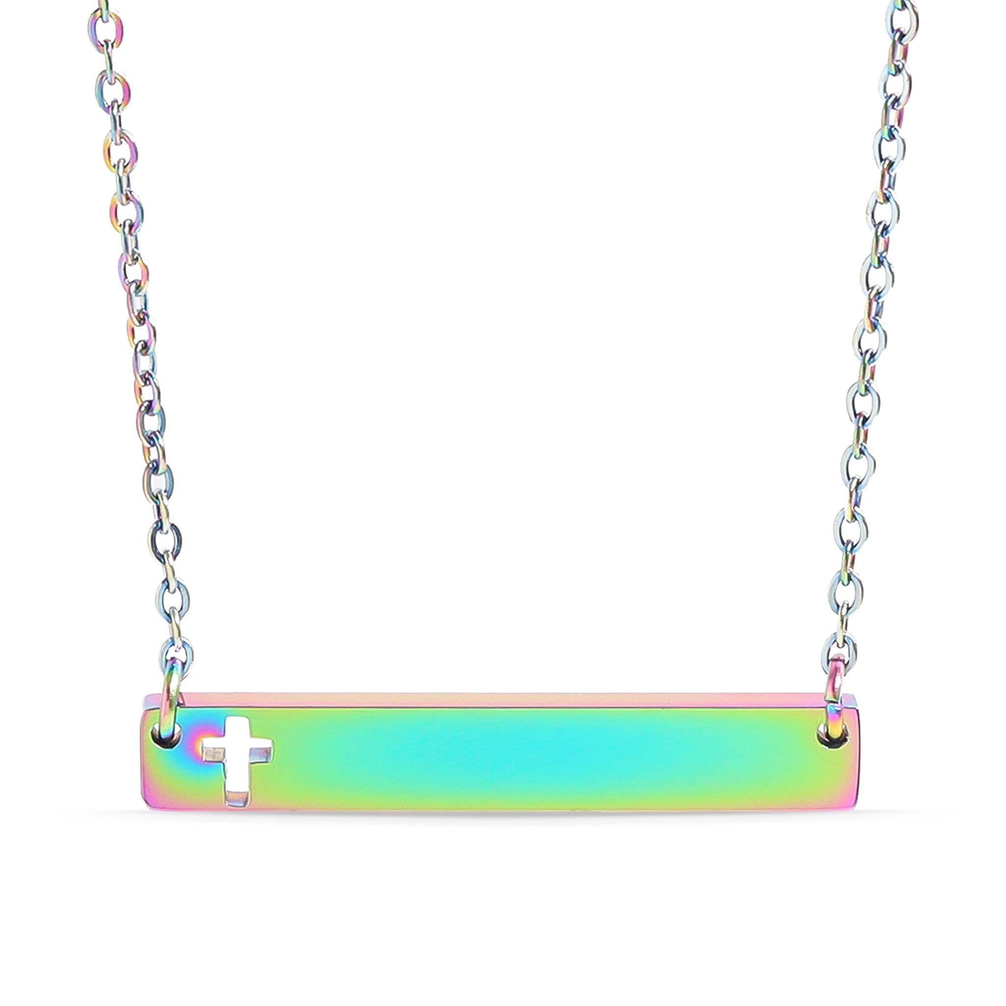 18K Gold PVD Stainless Steel Cutout Cross Blank Bar Necklace