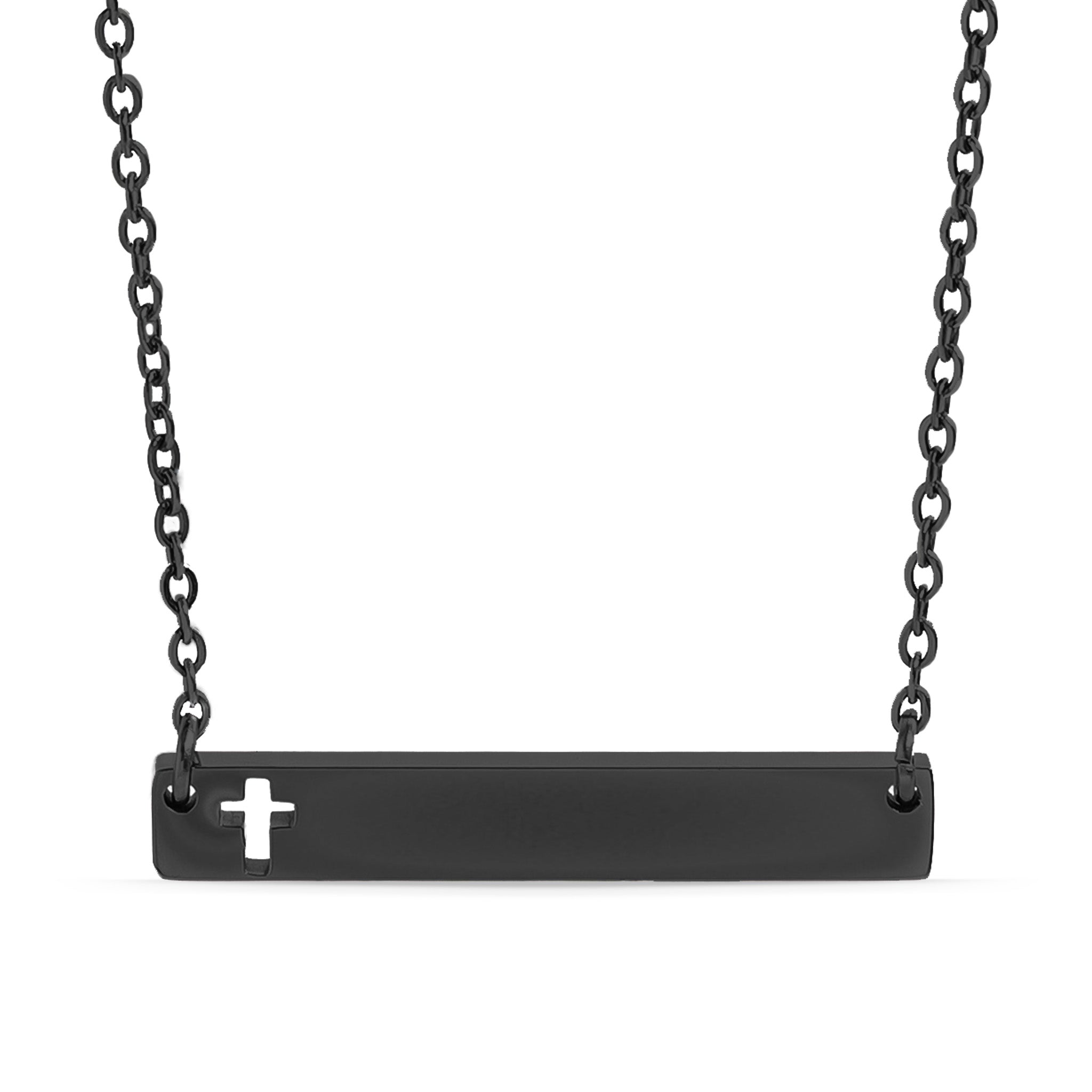 18K Gold PVD Stainless Steel Cutout Cross Blank Bar Necklace