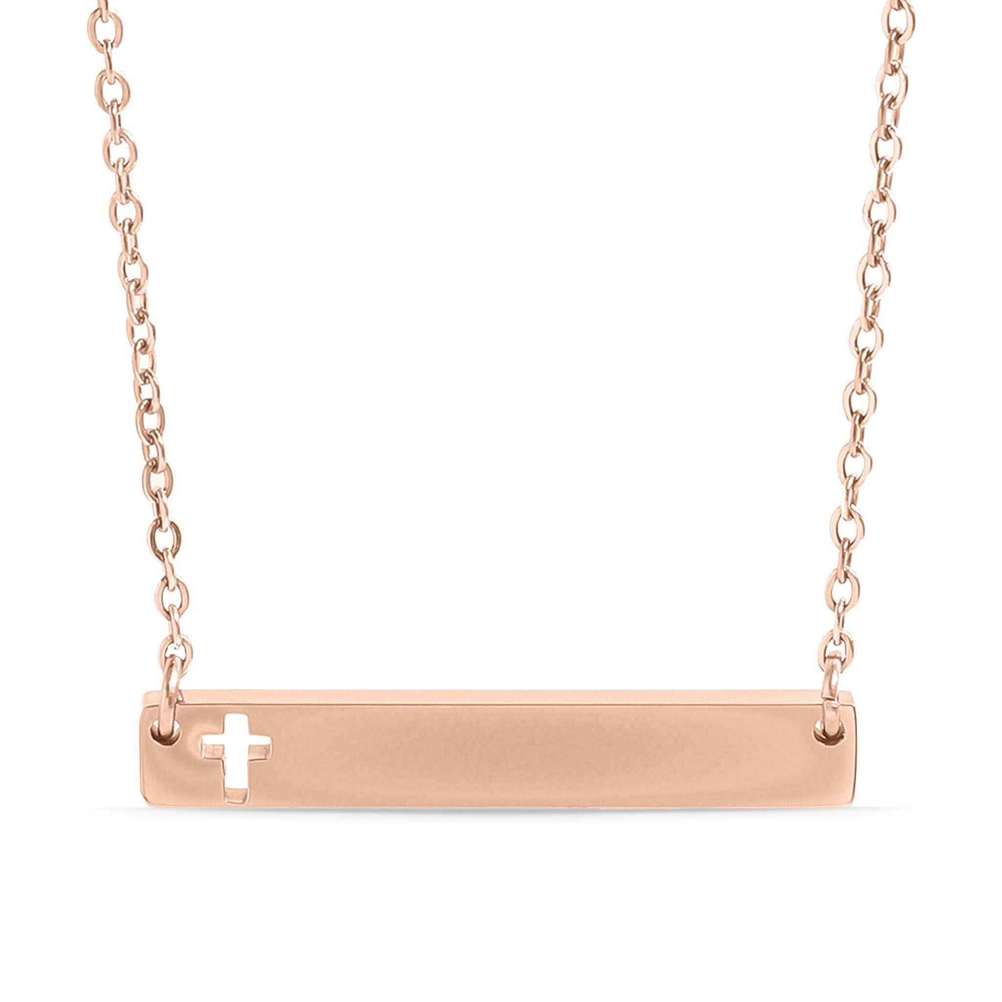 18K Gold PVD Stainless Steel Cutout Cross Blank Bar Necklace