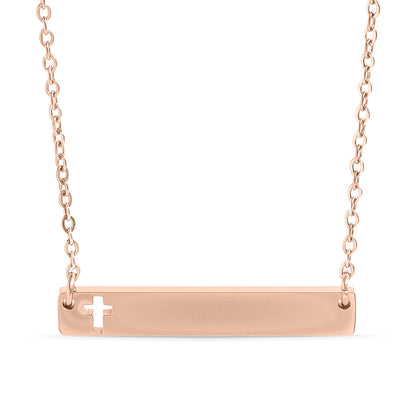 18K Gold PVD Stainless Steel Cutout Cross Blank Bar Necklace