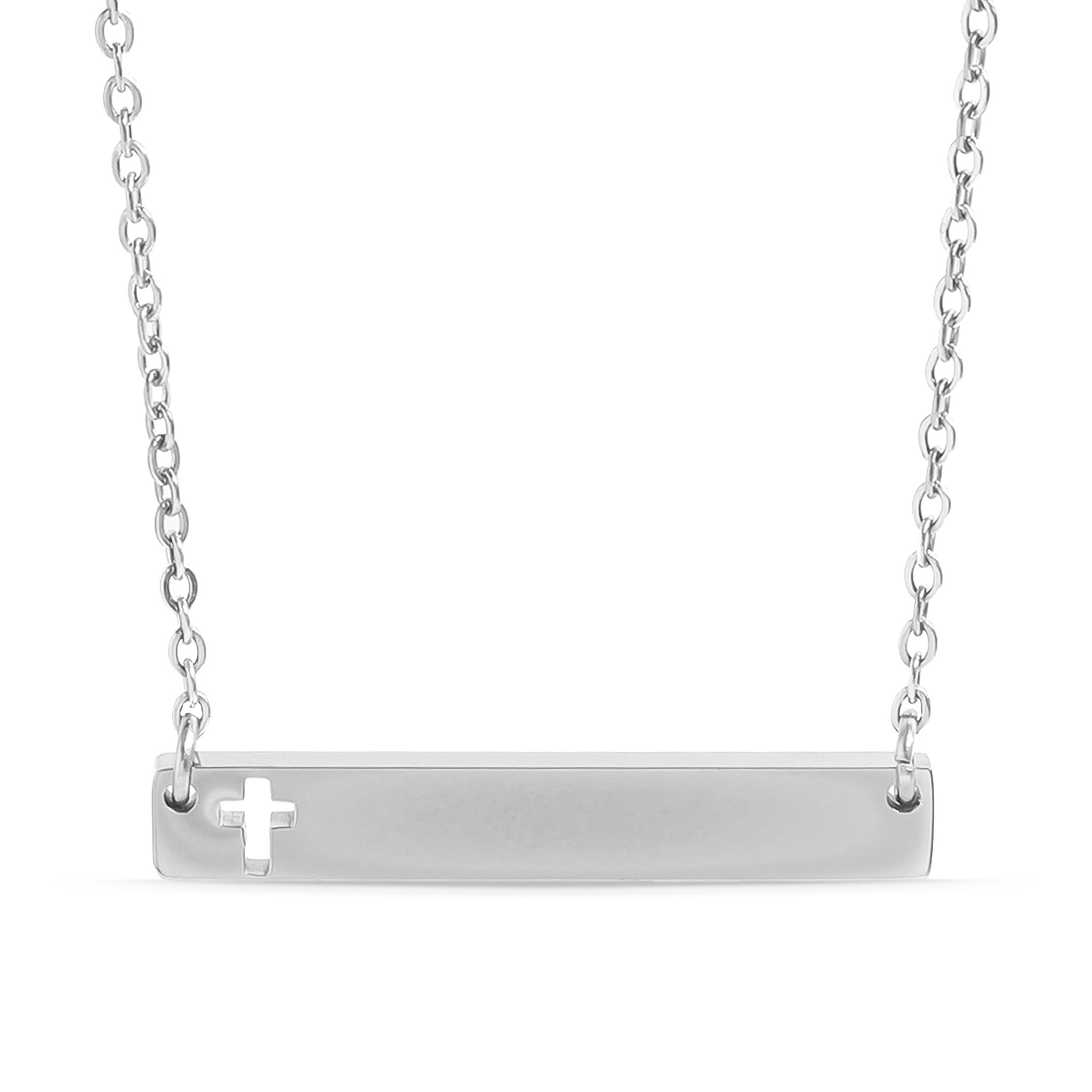 18K Gold PVD Stainless Steel Cutout Cross Blank Bar Necklace