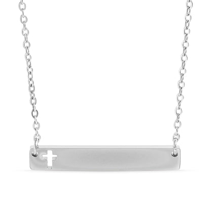 18K Gold PVD Stainless Steel Cutout Cross Blank Bar Necklace