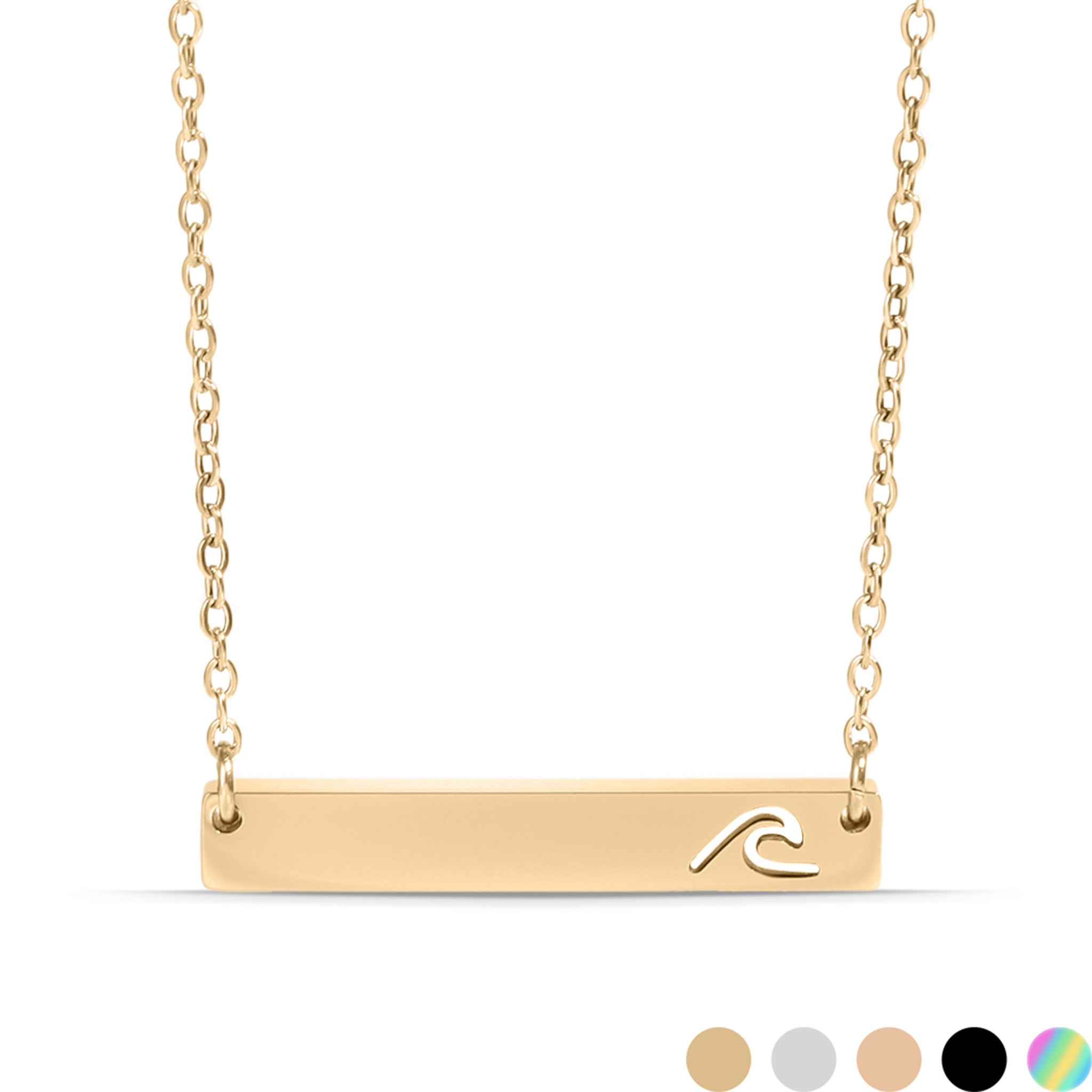 18K Gold PVD Stainless Steel Cutout Wave Blank Bar Necklace