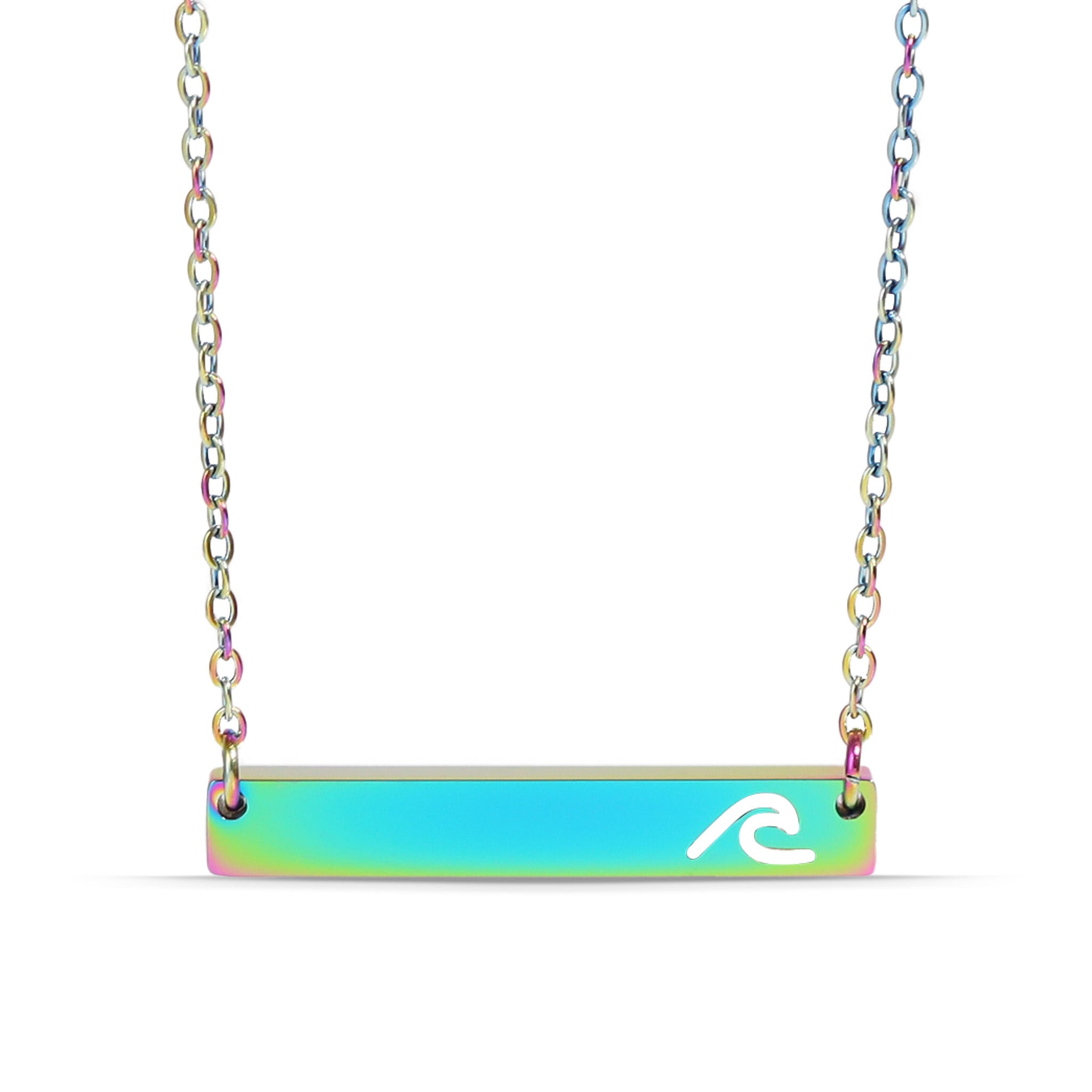 18K Gold PVD Stainless Steel Cutout Wave Blank Bar Necklace
