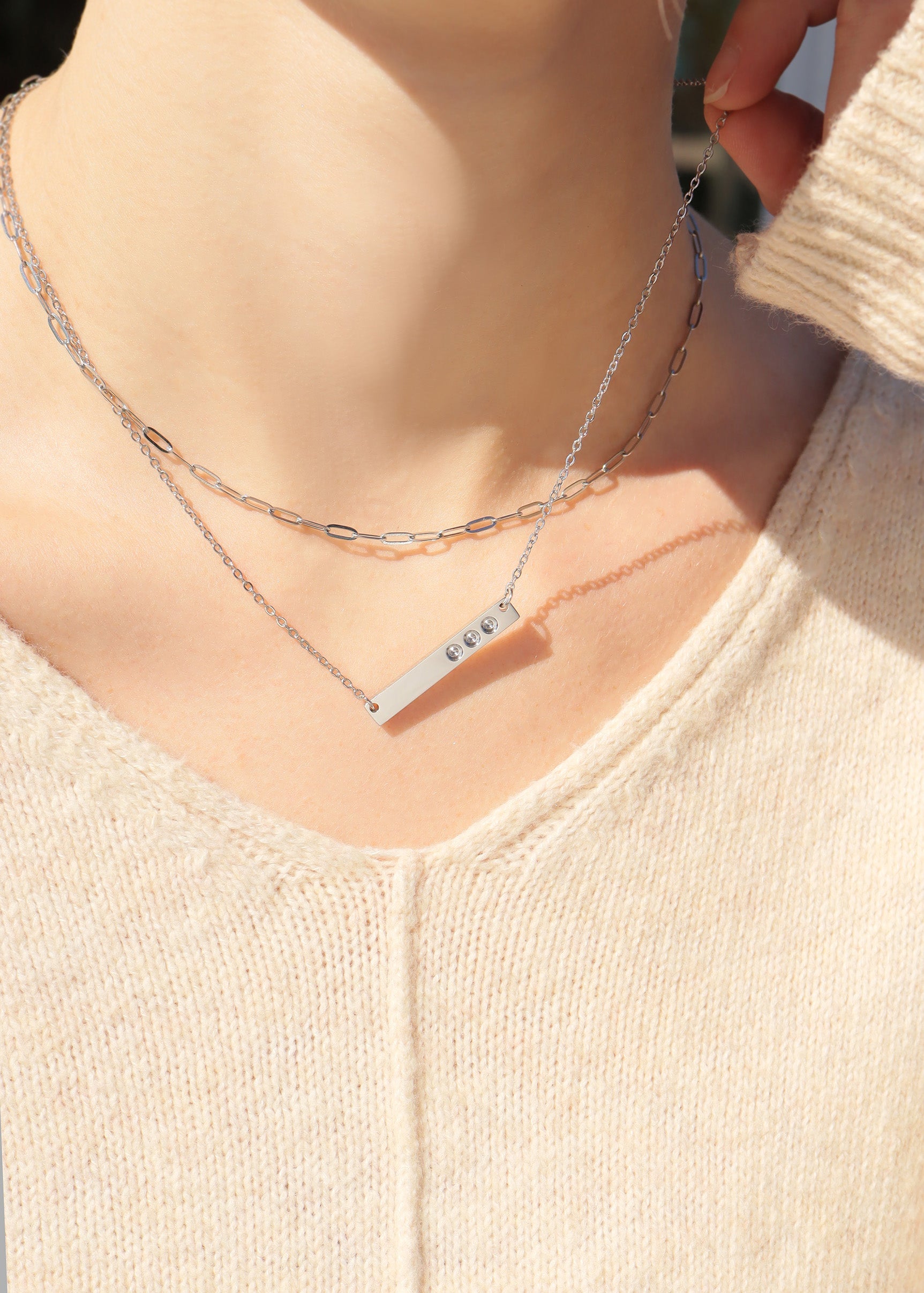 Polished Stainless Steel Horizontal Stampable Birthstone Bar Necklace